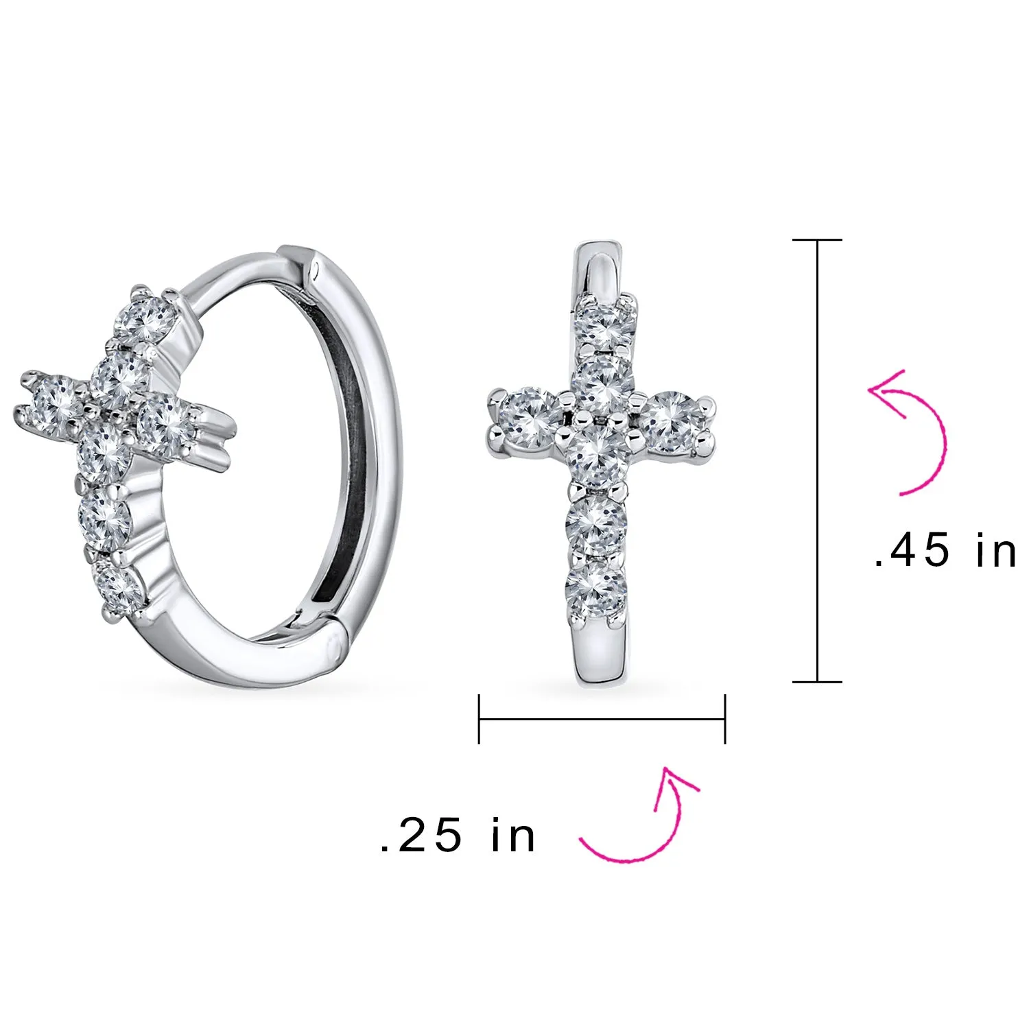 Spiritual Kpop CZ Cross Huggie Hoop Earrings for Men 14K Gold Sterling Silver