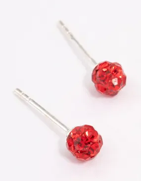 Sterling Silver Red Fireball Stud Earrings