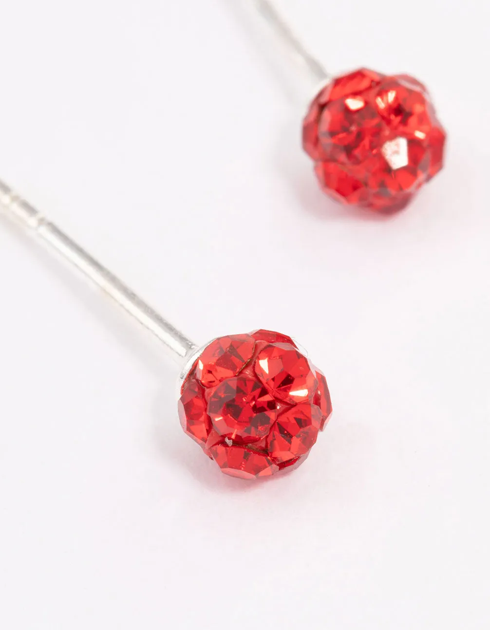 Sterling Silver Red Fireball Stud Earrings