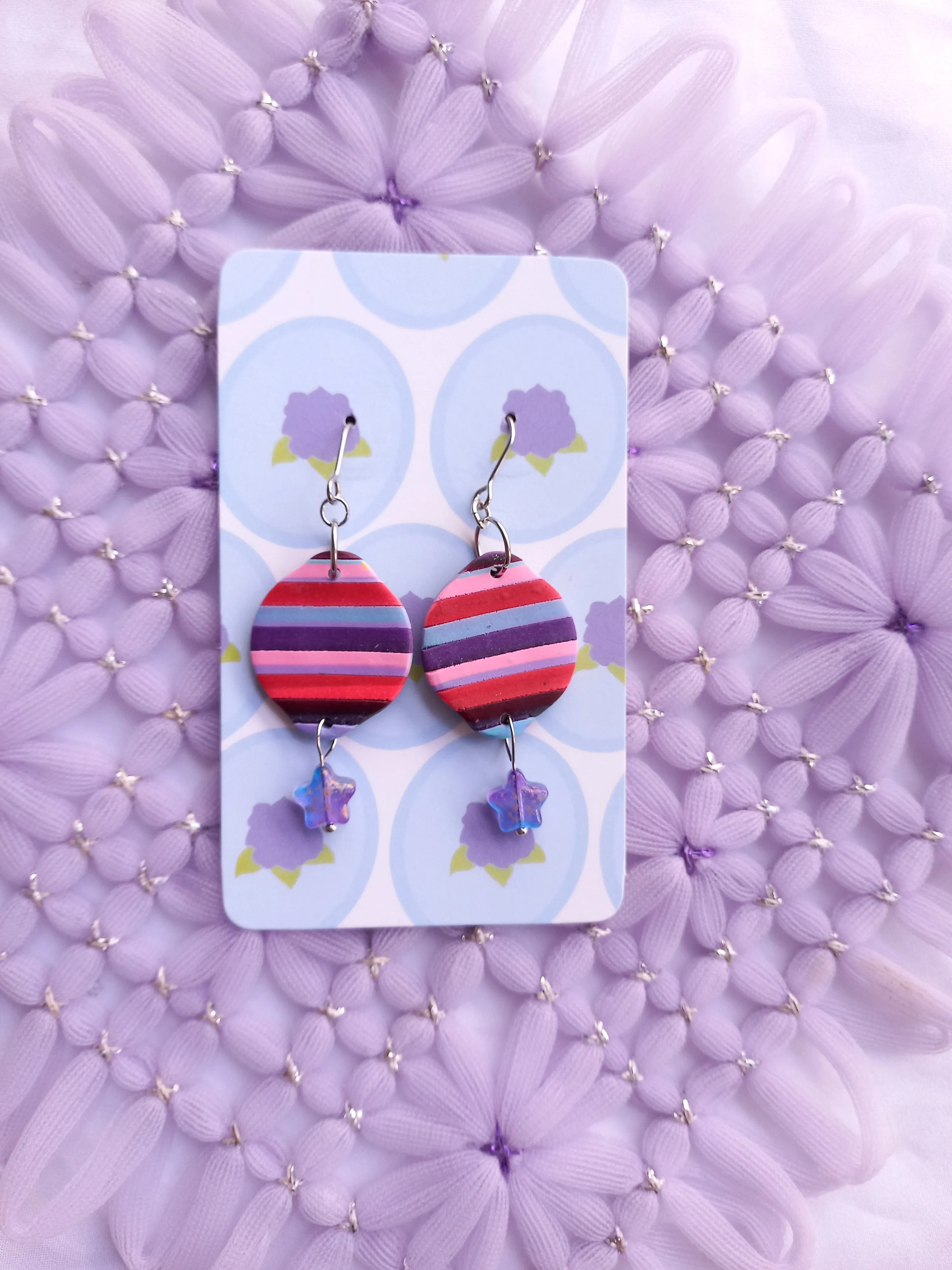 Striped Oval Earrings with Purple Star | Stripes Collection