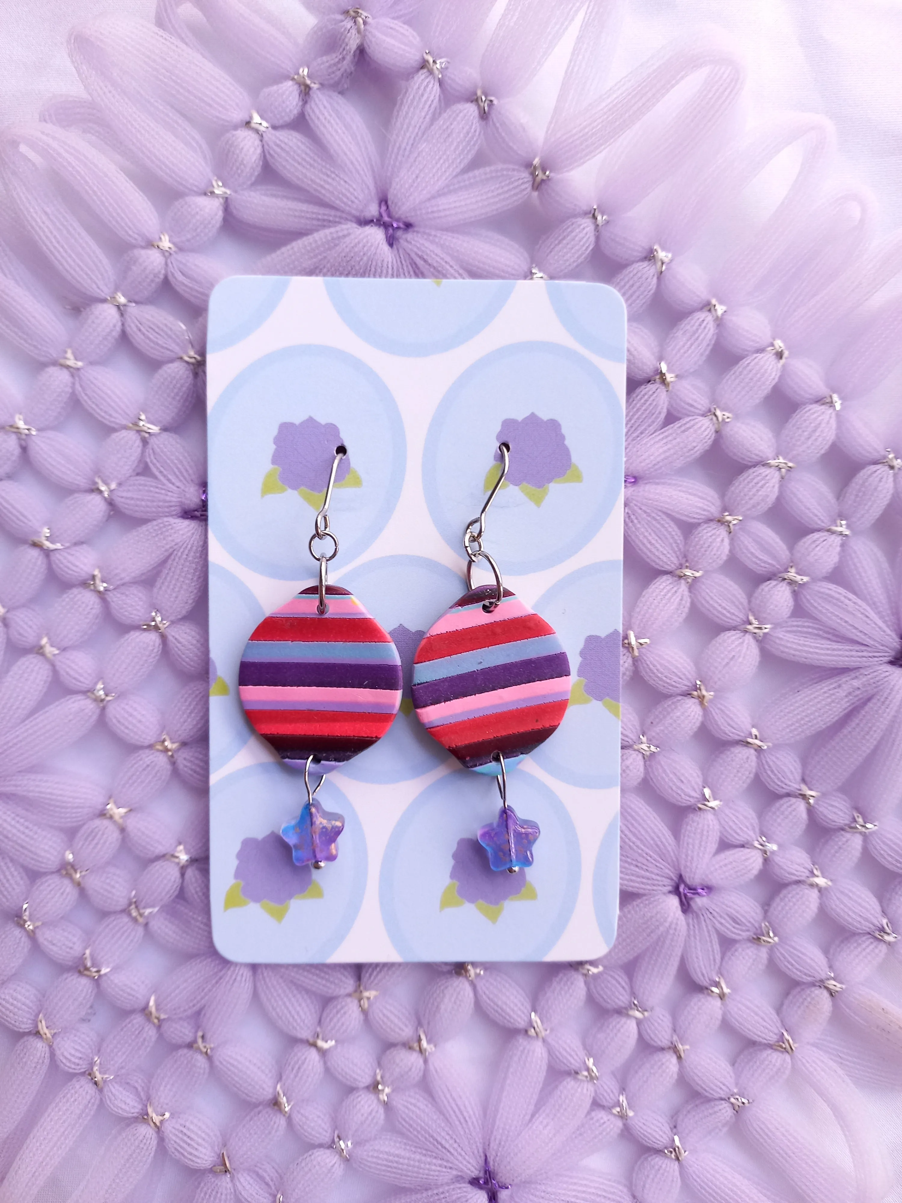 Striped Oval Earrings with Purple Star | Stripes Collection