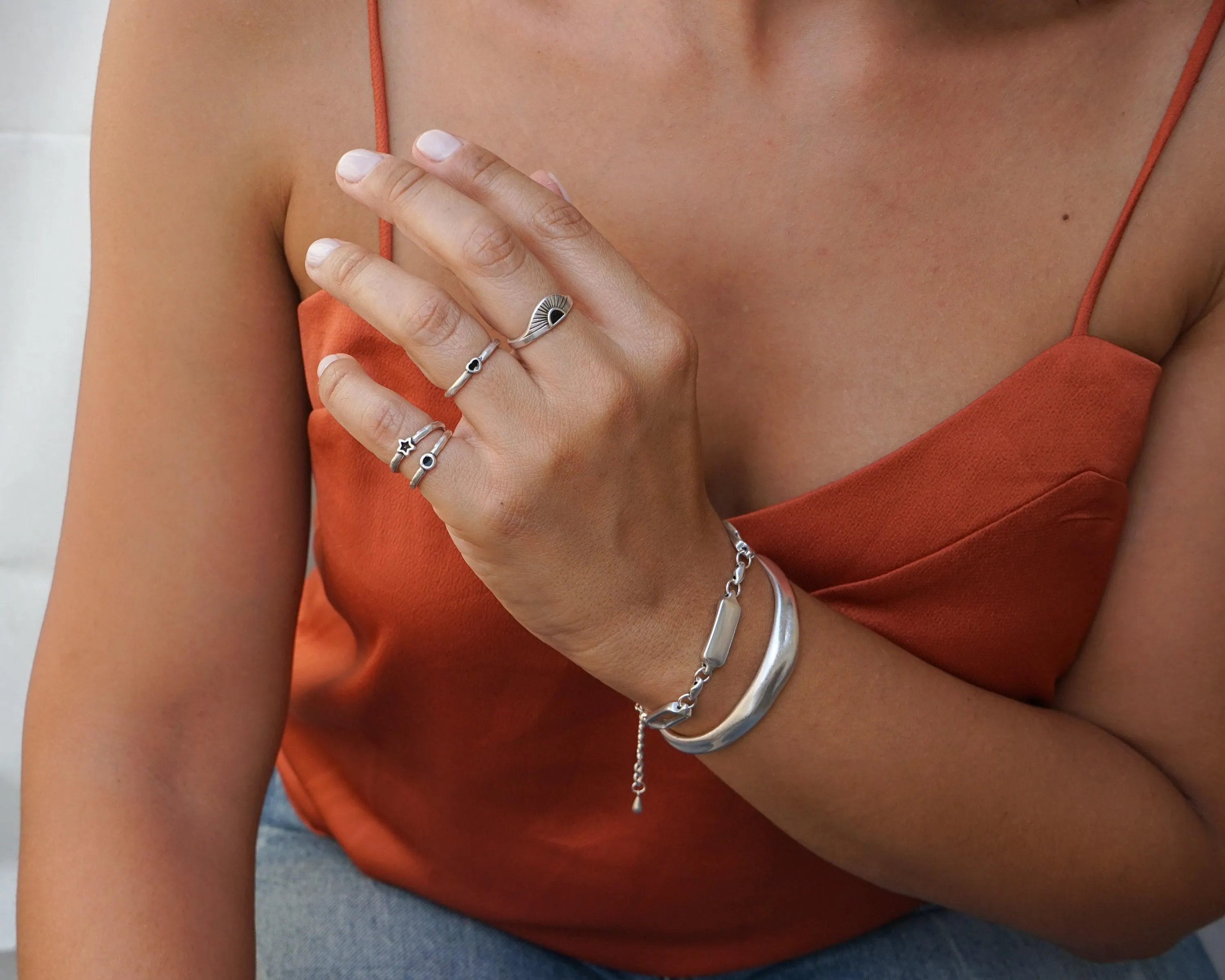 Tiny Silver Circle Band Pinky Ring