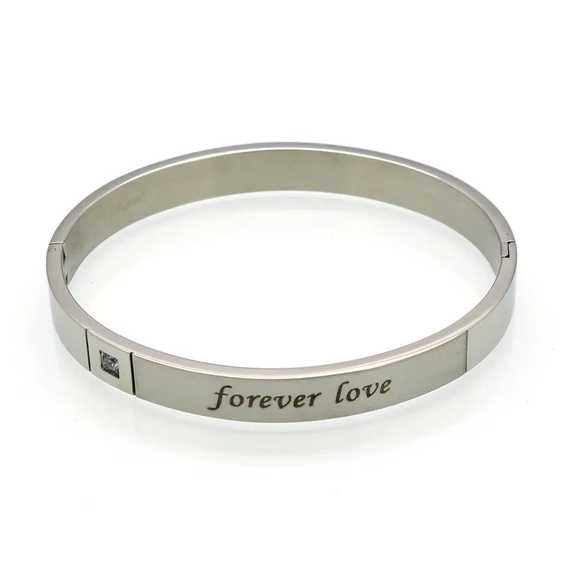 Titanium Couple Bracelets For Men And Women Love's Letter "Forever Love" Bracelets & Bangles With Shiny CZ Stone