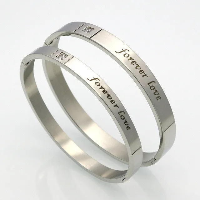 Titanium Couple Bracelets For Men And Women Love's Letter "Forever Love" Bracelets & Bangles With Shiny CZ Stone