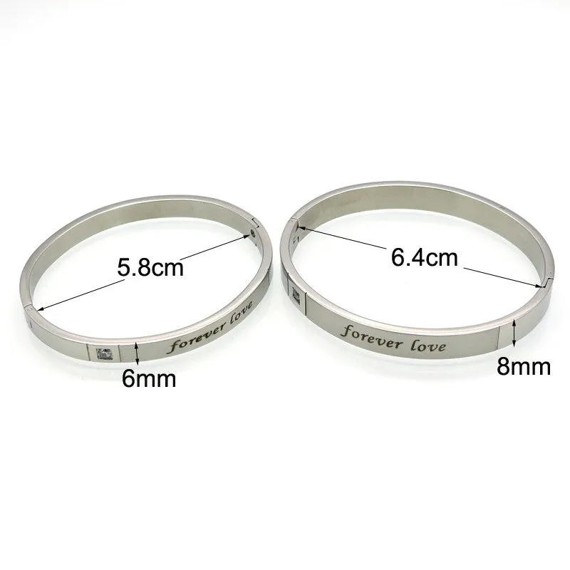 Titanium Couple Bracelets For Men And Women Love's Letter "Forever Love" Bracelets & Bangles With Shiny CZ Stone