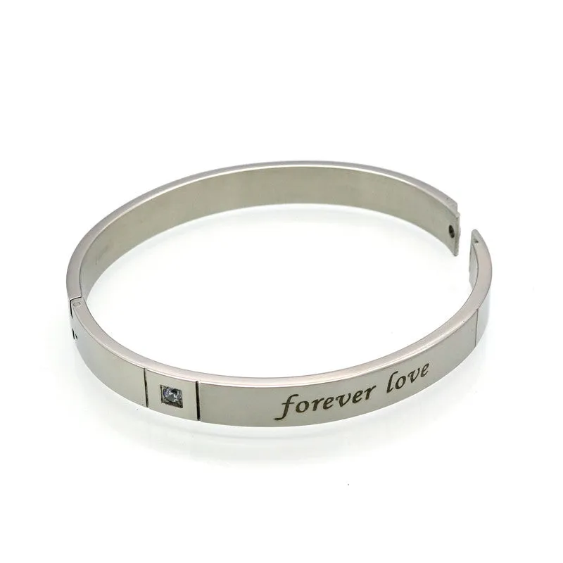 Titanium Couple Bracelets For Men And Women Love's Letter "Forever Love" Bracelets & Bangles With Shiny CZ Stone