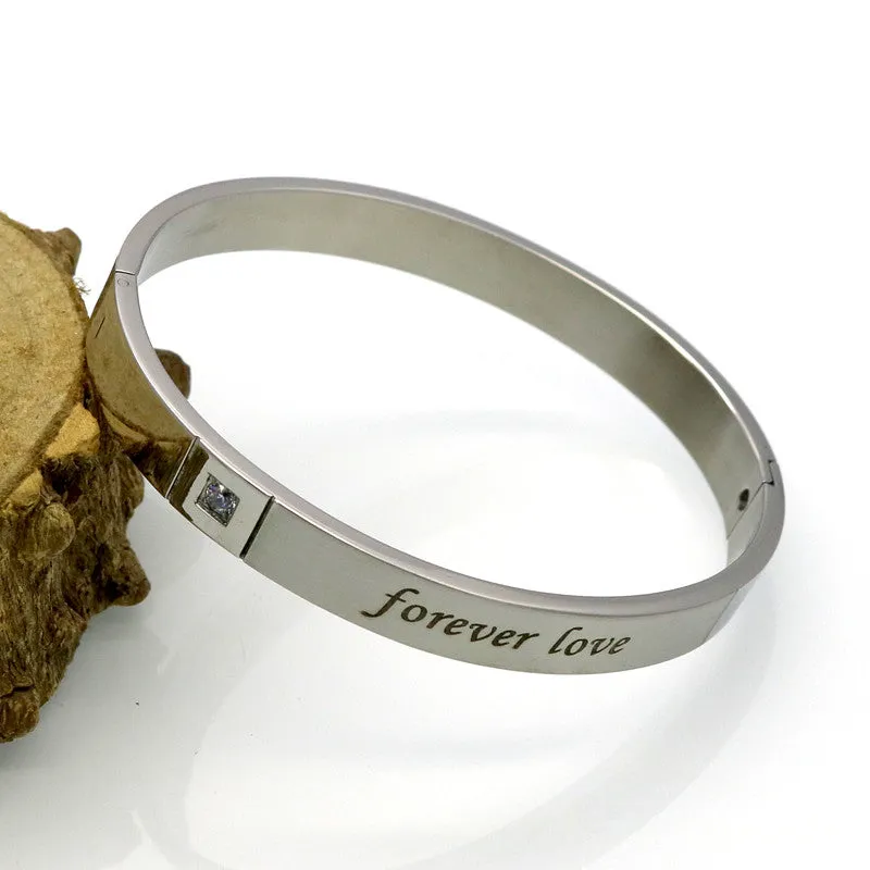 Titanium Couple Bracelets For Men And Women Love's Letter "Forever Love" Bracelets & Bangles With Shiny CZ Stone