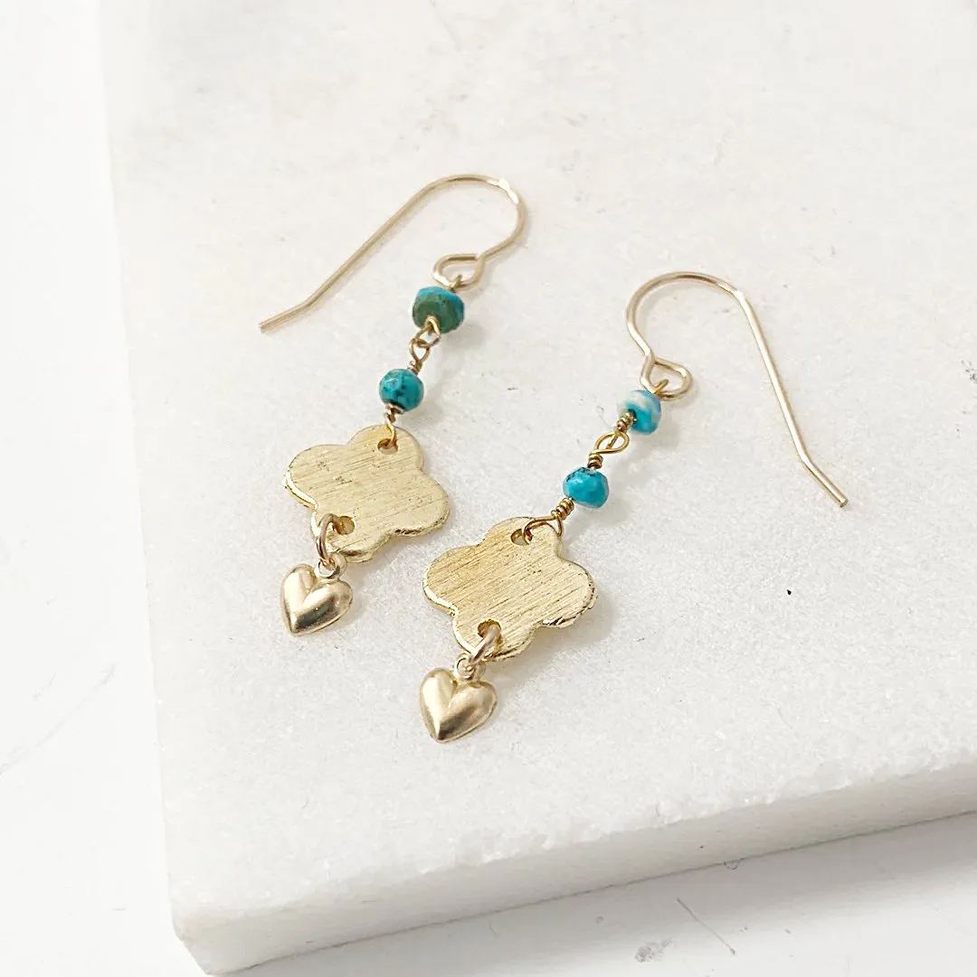 Turquoise with Quatrefoil and Heart Chain Earrings