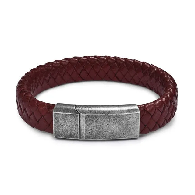 Unisex Braided Leather Charm Bracelet