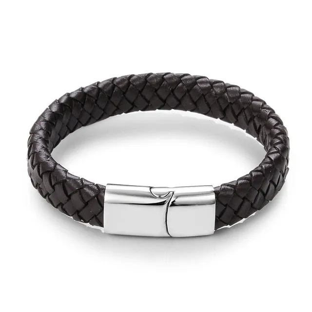 Unisex Braided Leather Charm Bracelet