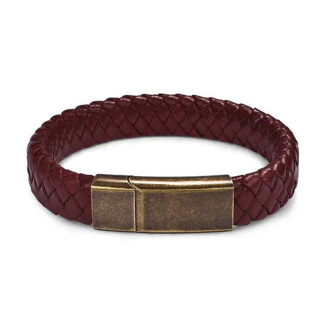 Unisex Braided Leather Charm Bracelet