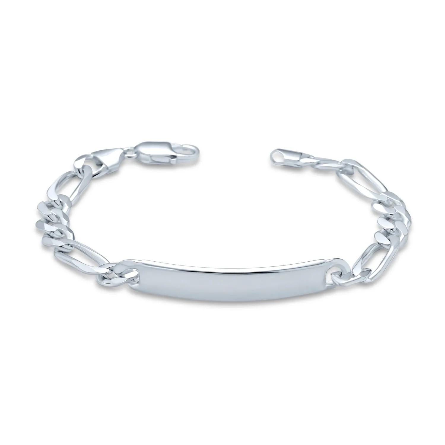 Unisex Sterling Silver ID Bracelet with Mariner Curb Figaro Link Chain Made in Italy