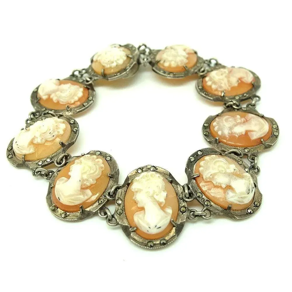 Vintage 1930s Cameo Silver Bracelet