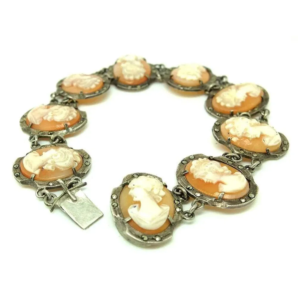 Vintage 1930s Cameo Silver Bracelet