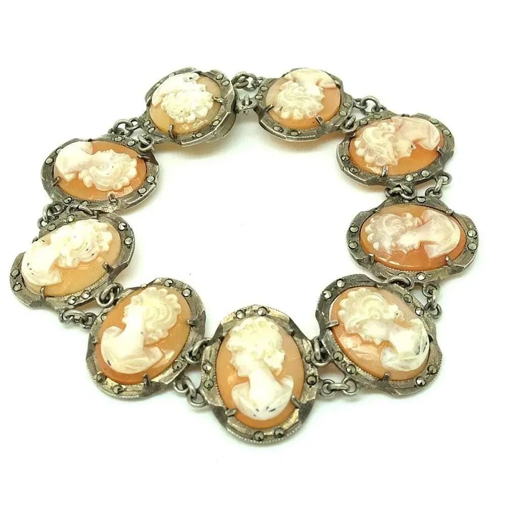 Vintage 1930s Cameo Silver Bracelet