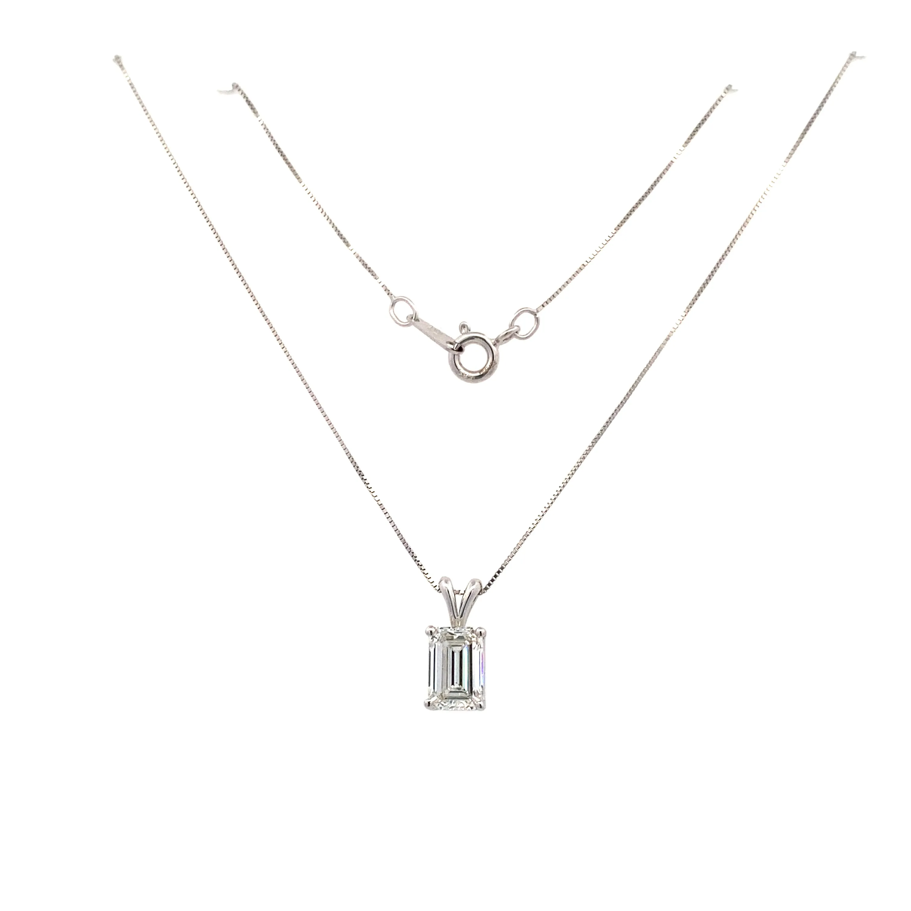 White Gold Lab Grown Emerald Cut Diamond Pendant