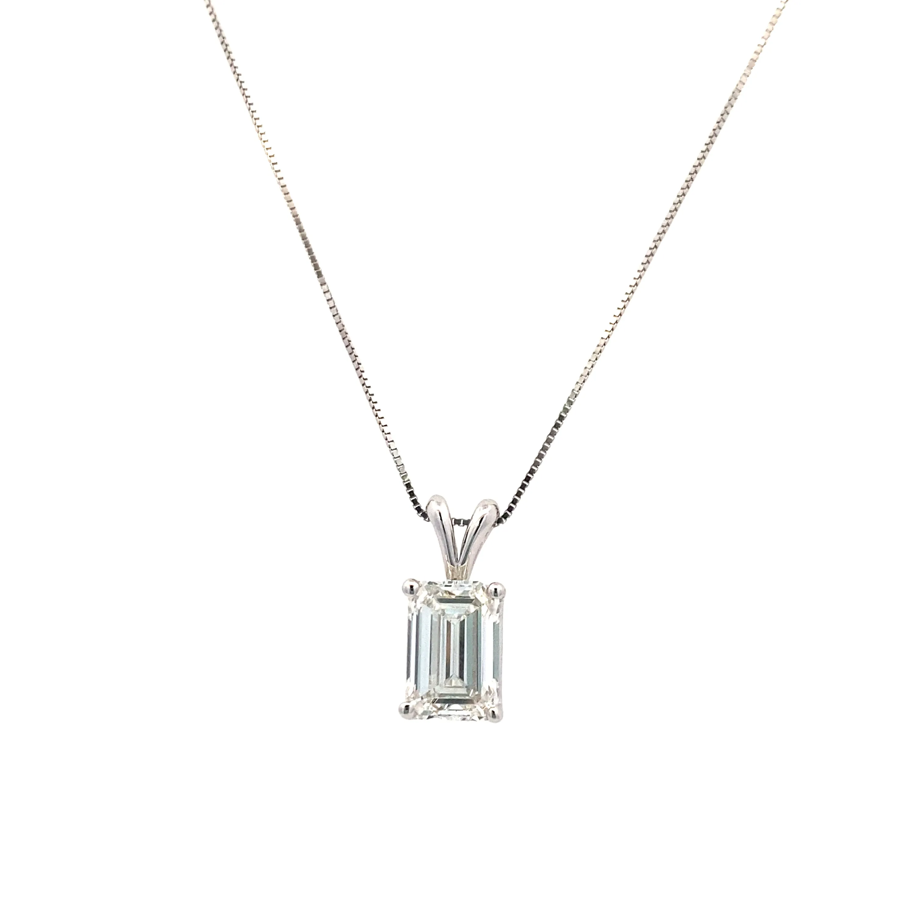 White Gold Lab Grown Emerald Cut Diamond Pendant