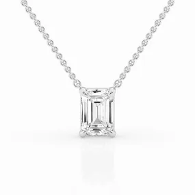 White Gold Lab Grown Emerald Cut Diamond Pendant