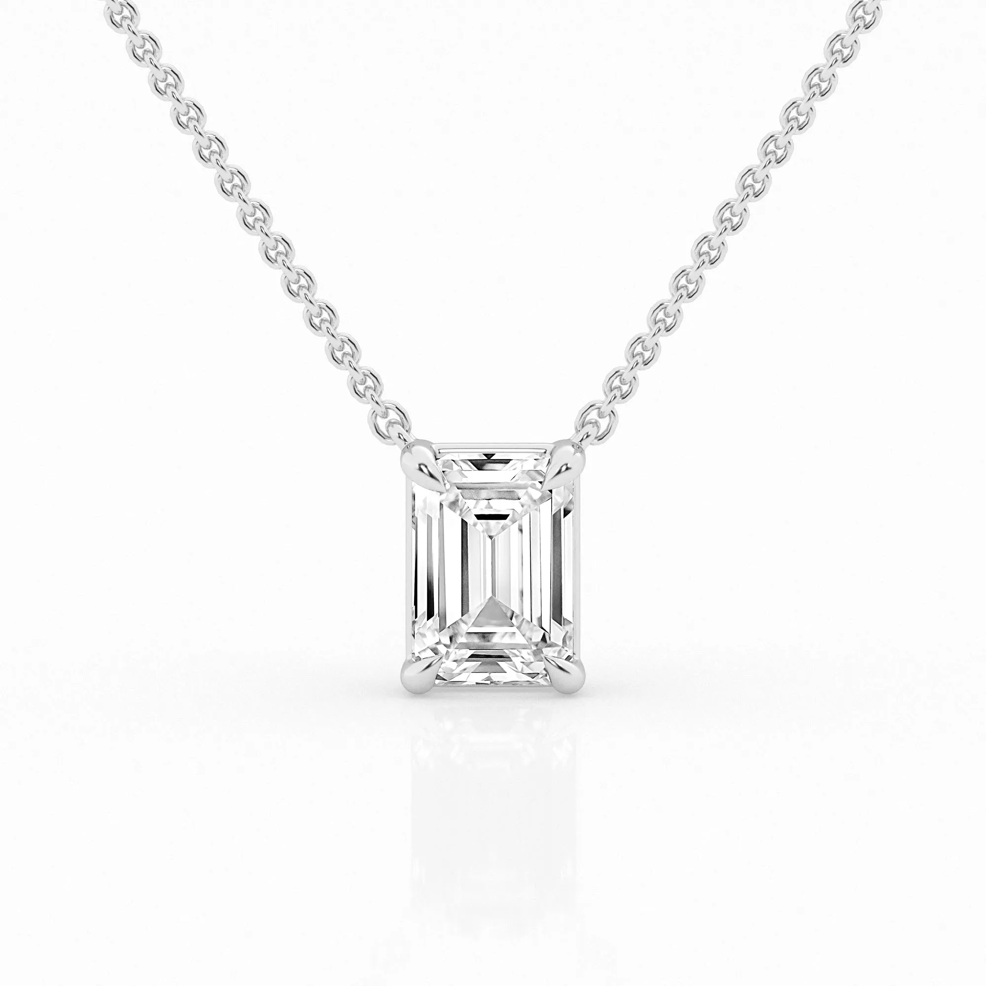 White Gold Lab Grown Emerald Cut Diamond Pendant