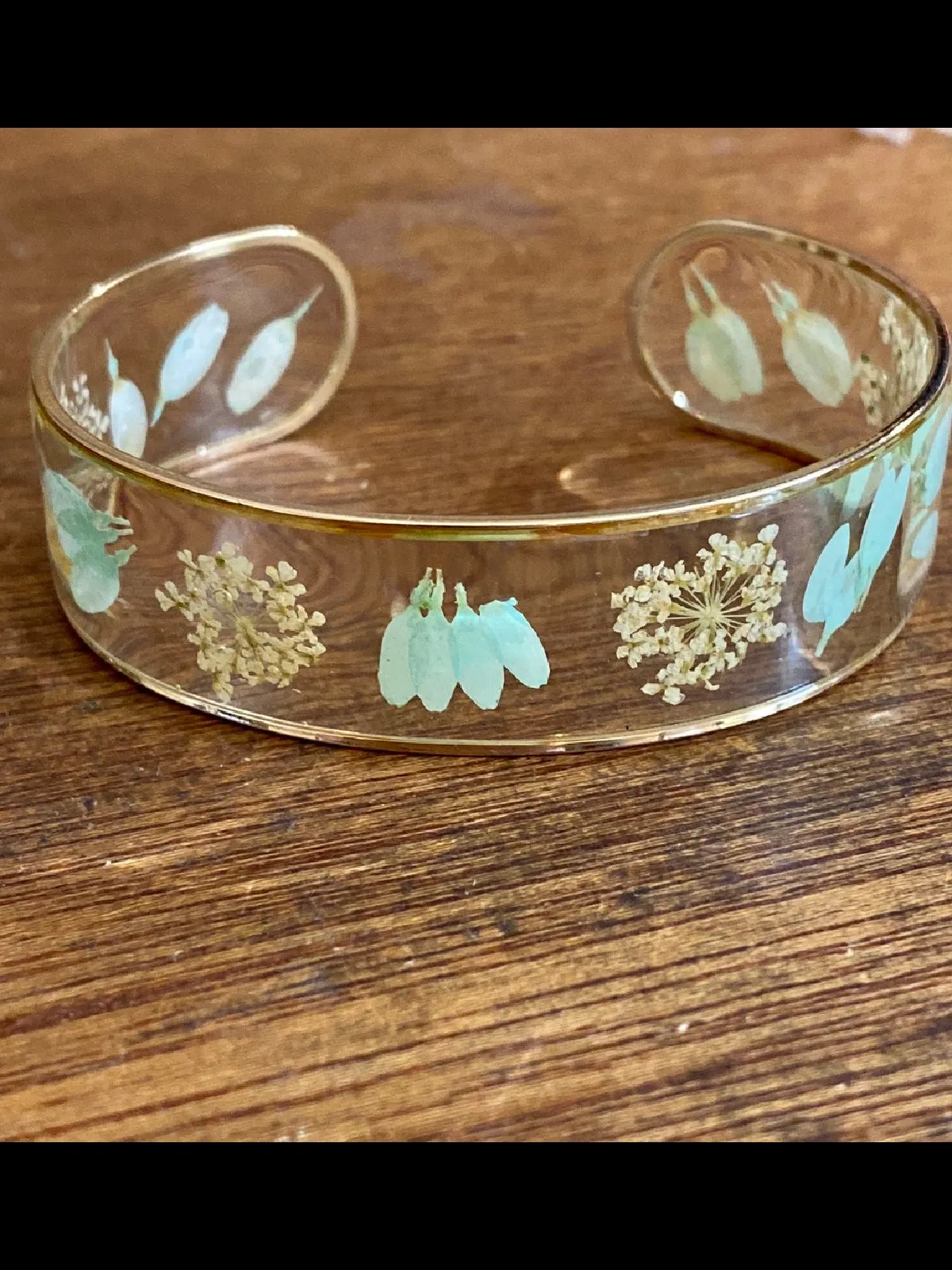 Wide Pressed Flower Cuff Bracelet