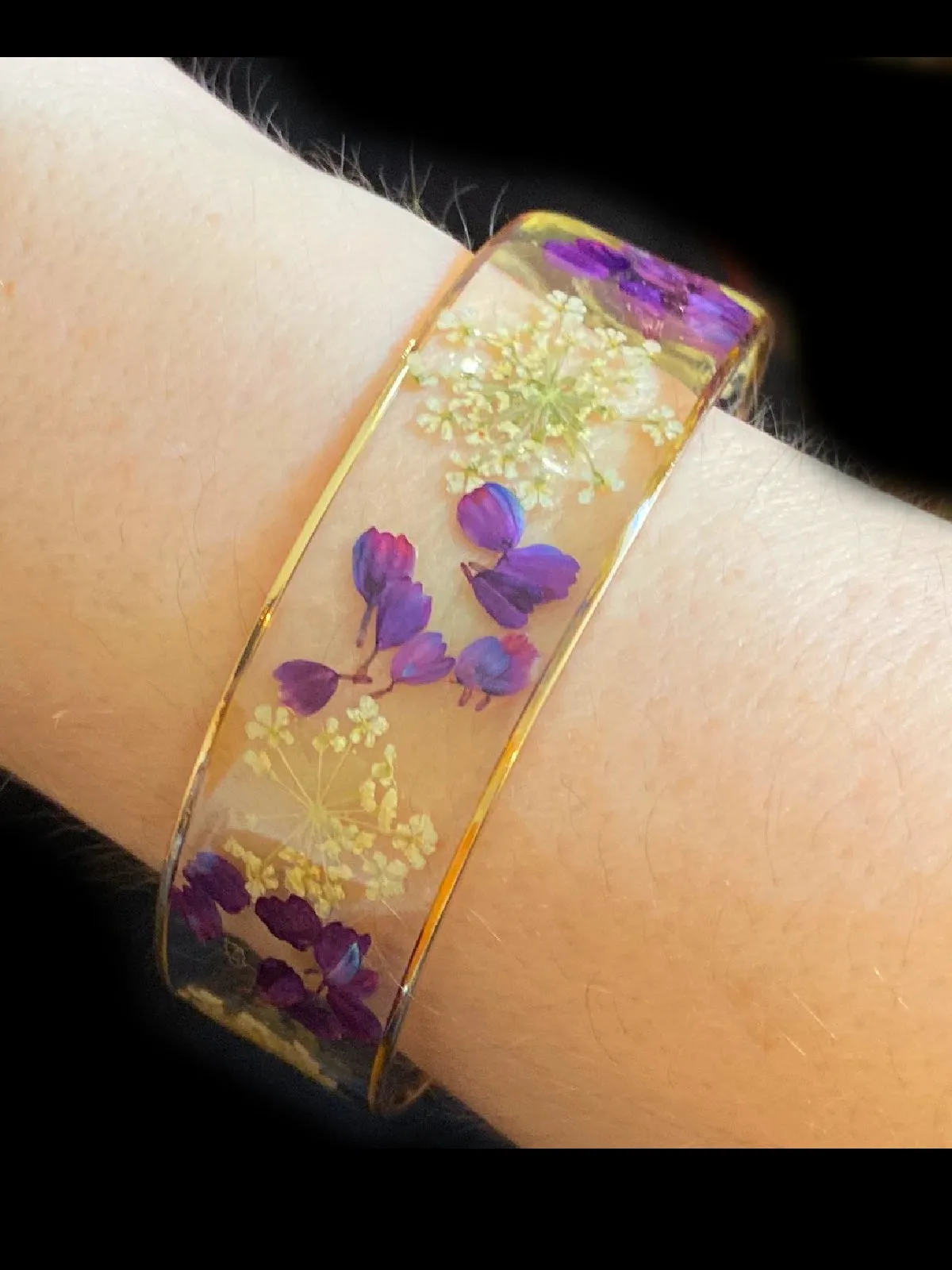 Wide Pressed Flower Cuff Bracelet