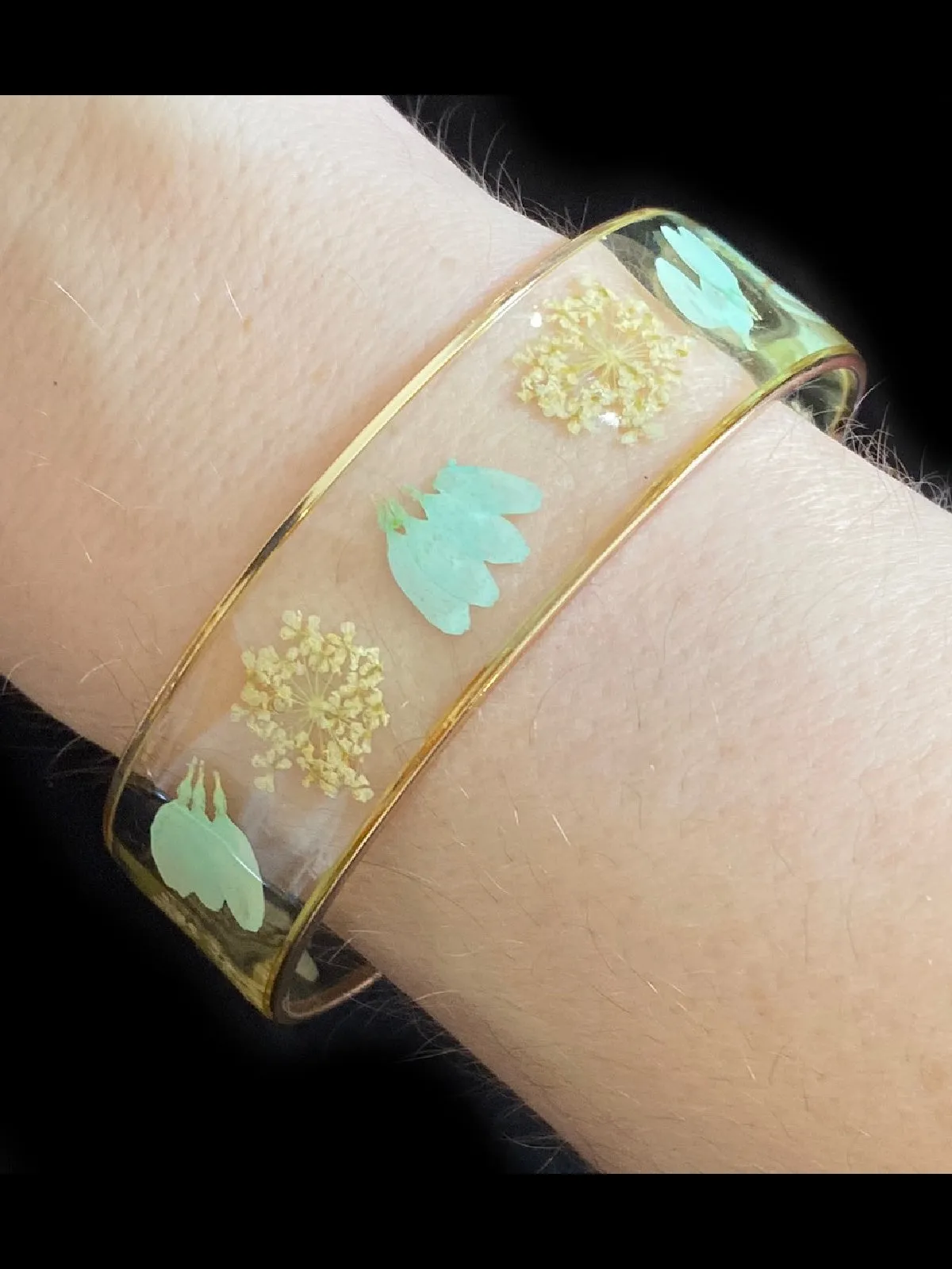 Wide Pressed Flower Cuff Bracelet