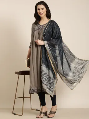 Women Anarkali Grey Solid Kurta Comes with Dupatta