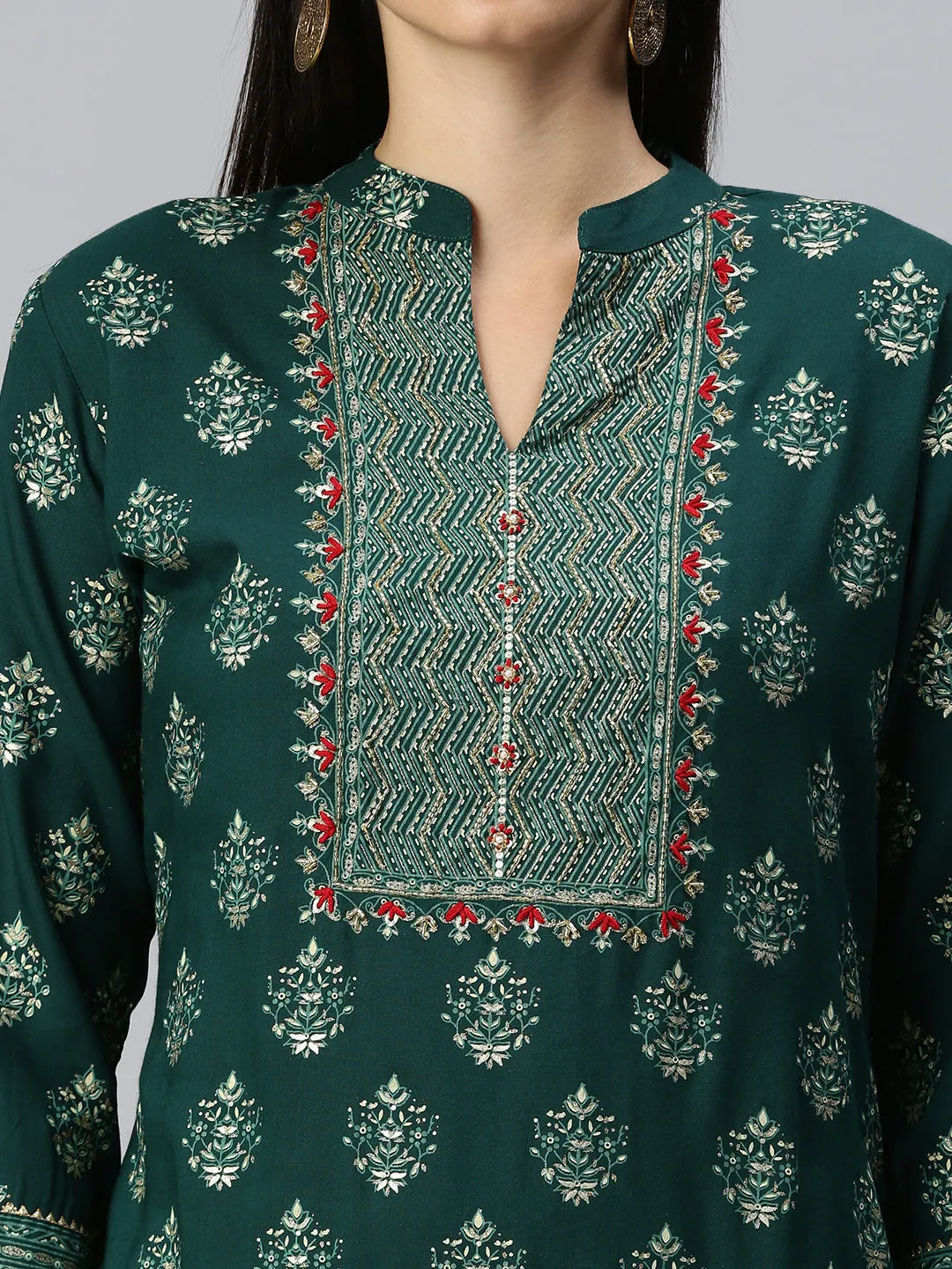 Women Straight Green Printed Kurta and Sharara Comes with Dupatta