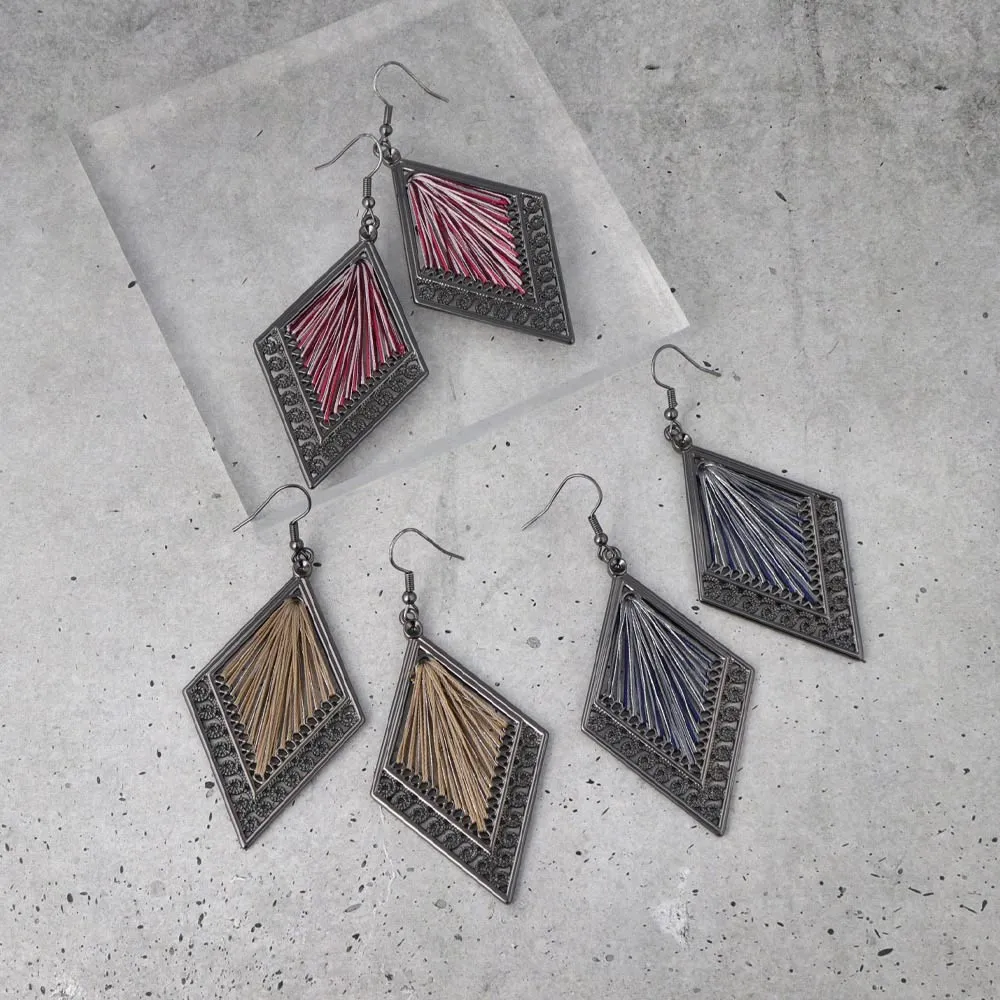 Woven Thread Rhombus Drop Earrings