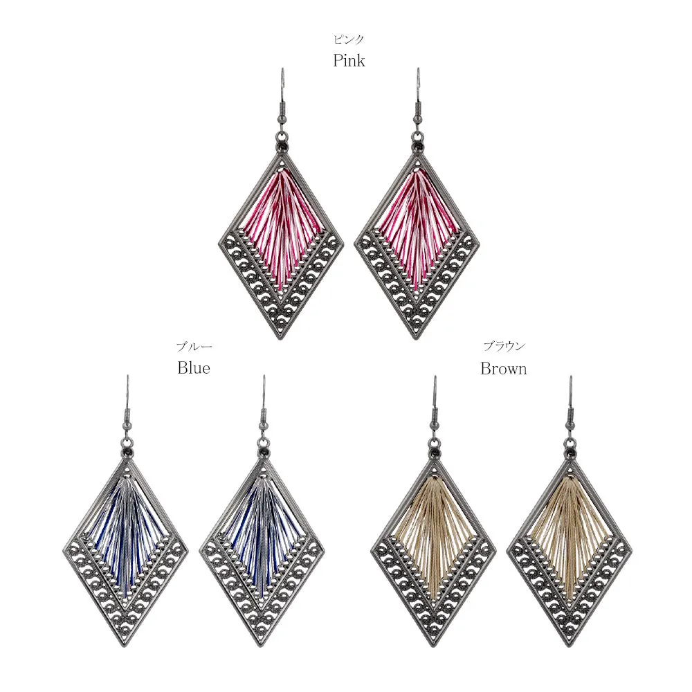 Woven Thread Rhombus Drop Earrings