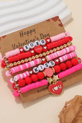 XOXO Kisses So Loving Beaded Bracelet Set - Red Mix